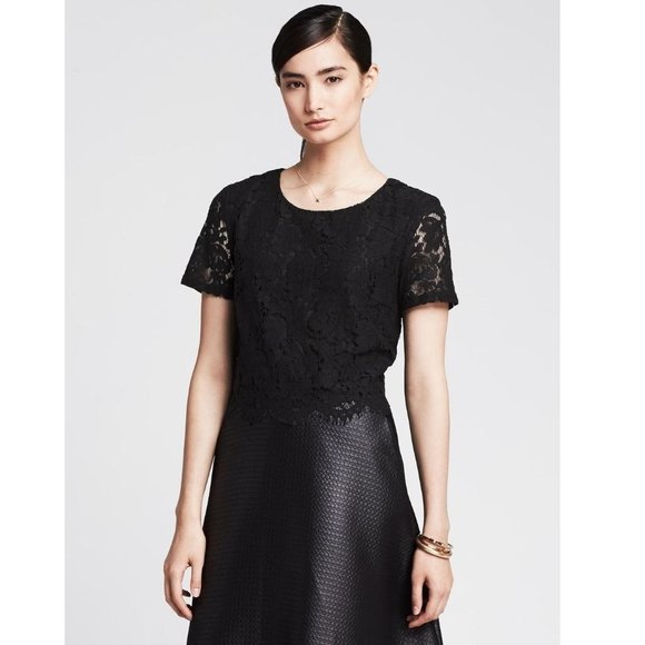 Banana Republic Tops - Banana Republic Black Lace Crop Top Size 10